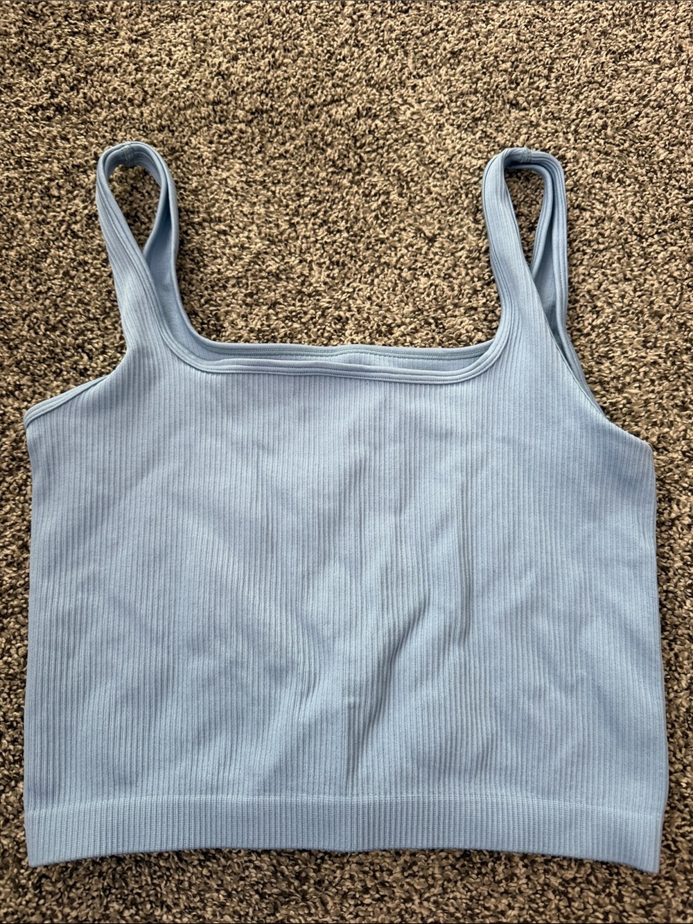 Light Blue Ribbed Square Neck Tank Top - Women